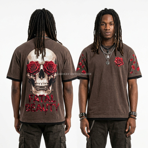 เสื้อยืดลายหัวกะโหลกสีขาวขนาดใหญ่พิเศษ 240GSM ผ้าฝ้ายหนาสำหรับผู้ชาย ผู้ผลิตเสื้อยืดสไตล์วินเทจล้างสีแบบแอซิด สตรีทแวร์ ดรอปชิปปิ้ง - Product Image 3
