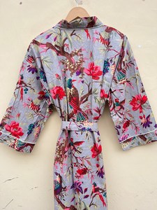 Bata Kimono de Algodón 100% Tejido con Estampado de Dibujos Animados para Mujer, Camisón de Verano Hecho a Mano, Cuello en V, Cintura Elástica, Largo hasta la Rodilla, Suave - Product Image 3