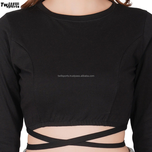 Women Slim Fit Breathable O Neck Crop <b>Tops</b> Tummy <b>Cross</b> Long Sleeve Quick Dry Eco-Friendly Spandex/Cotton Sport Tank <b>Top</b> for Yoga - Product Image 4