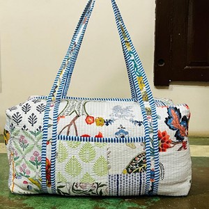 Hand Block Printed Cotton Duffle Luggage <b>Bag</b> Travel Floral Weekend Eco-Friendly Large Capacity Durable Zip Closure Portable - Product Image 6