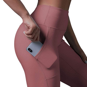 Women's Seamless High Waist Yoga Set Solid Pink Racerback Sports Bra Full Length Leggings With Pockets 2 Piece - Product Image 5