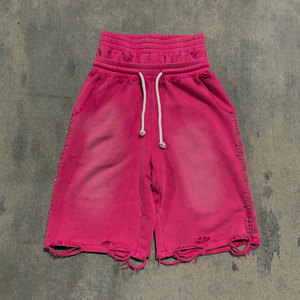 Pantalones Cortos de Algodón Grueso Personalizados con Cordón Largo, Lavado Ácido, Doble Cintura y Largo hasta la Rodilla - Product Image 1