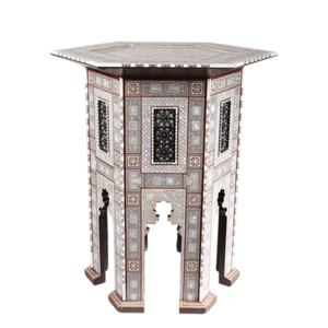 Table d'appoint octogonale en bois style moderne, incrustation artisanale nacre, marqueterie, meuble authentique pour la décoration intérieure - Product Image 6