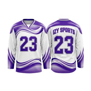 Camiseta de Hockey sobre Hielo Sublimada con Cuello Redondo, Diseño de Rejilla de Diamantes en Tono Azul Marino, Absorbente de Humedad, Manga Larga - Product Image 6
