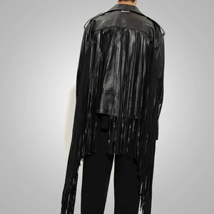 Chaqueta de Motociclista de Cuero Vacuno Genuino Negro Premium para Hombre, con Flecos y Botones Trenzados, Estilo Biker, Personalización Disponible - Product Image 3