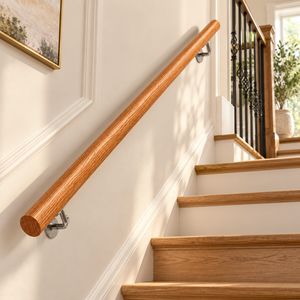 Rampe d'escalier murale en bois/acier inoxydable, longueur personnalisée, design traditionnel, diamètre 2 5/8 pouces - Product Image 3