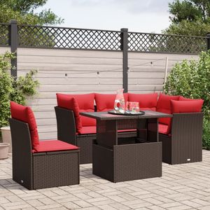 Divano da 6 pezzi in Poly Rattan marrone con cuscini eleganti mobili da esterno - Product Image 1