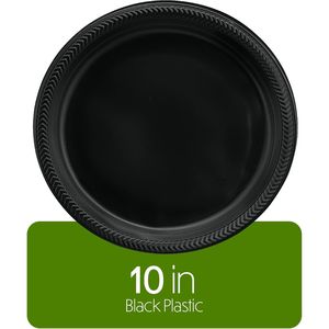 100pcs Lightweight 10 Inch <b>Black</b> Plastic Dinner <b>Plates</b> Disposable for Parties and Weddings - Product Image 2