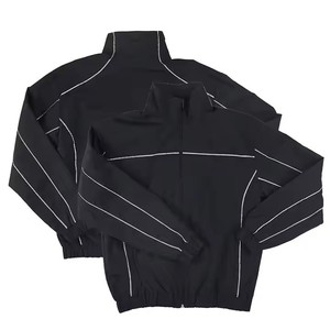 Conjunto Deportivo Negro para Hombre, Manga Larga, Color Sólido, Estilo Deportivo, Cierre de Cremallera, Transpirable, Ecológico, Impermeable, Poliéster/Nailon - Product Image 3