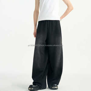 Pantalones de chándal personalizados de algodón 100% bordados de alto gramaje, estilo vintage, lavado oscuro, para hombre, de corte holgado, pierna ancha, patrón recto, cintura alta - Product Image 6