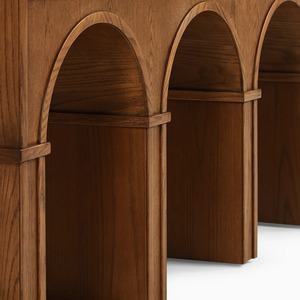 Modern <b>Rustic</b> Teak Wood Console Table with 5 Drawers Shaker <b>Door</b> Arched Design Living Room Cabinet Furniture - Product Image 4