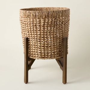 Pot de fleurs en jacinthe d'eau tressé à la main avec support en bois, style bohème, pour intérieur, vente en gros du Vietnam - Product Image 2