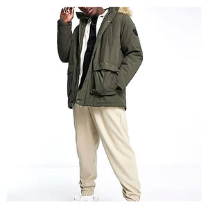 Men's Hooded Long Jacket Solid Color Winter Coat with <b>Fur</b> <b>Trim</b> Zipper Closure Casual Style Thick Polyester Wadding - Product Image 6