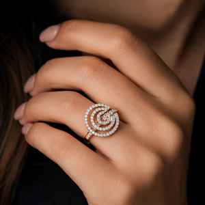 18K Rose <b>Gold</b> Plated <b>Cocktail</b> <b>Ring</b> Round Brilliant Cut Diamond Prong Setting Geometric Design Engagement Luxury Women's - Product Image 1