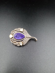 Broche de doble capa morado con diseño de hojas de metal plateado y capas de oro, broche de joyería artesanal de alta gama, ideal para regalo. - Product Image 5