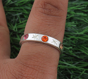 Bague de mariage pour femme en argent sterling 925 avec sertissage clos, multi-pierres, quartz rose orange, pierres semi-précieuses colorées - Product Image 2
