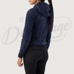 Women's Real <b>Suede</b> Leather Biker Hoodie Wholesale Women Genuine <b>Suede</b> Goat Leather <b>Jacket</b> Custom Design Ladies Real <b>Suede</b> Hoodie - Product Image 5