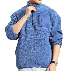 Pull en molleton bleu pour homme, fermeture éclair 1/4, couleur unie, manches régulières, respirant, tricoté, pour un usage décontracté en automne - Product Image 1