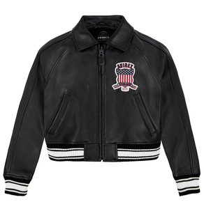 Veste en cuir courte pour femme Avirex personnalisée 2026, en cuir de vache véritable noir, col rabattu, veste de mode de haute qualité Avirex - Product Image 1