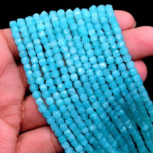 Perles d'Amazonite facettées en cube de 4 mm, Amazonite naturelle, pierre semi-précieuse, perles fantaisie en forme de boîte 3D pour la création de bijoux - Product Image 3