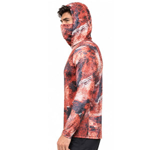Men's Full Sleeve Hooded Sublimation Print Long Sleeve Quick Dry Moisture Wicking Pullover Hoodie Red Camo Pattern Leisure <b>Top</b> - Product Image 4