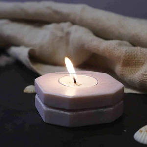 Portavelas de forma geométrica hecho a mano con incrustaciones de mármol, decoración moderna de lujo para espacios de hogar y oficina - Product Image 1