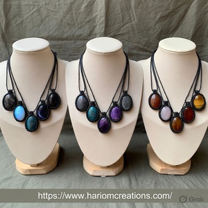 Collier en macramé fait main avec pierre précieuse turquoise, style bohème, réglable, bijoux de guérison - Product Image 2