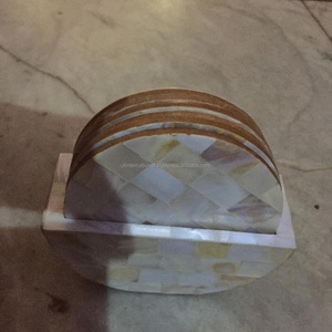 Dessous de verre à incrustation d'os, quatre pièces avec support, cuisine pour vaisselle en verre, usage décoratif pour bureau et cuisine - Product Image 4