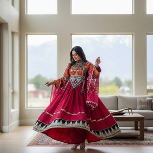 Robes afghanes sur mesure pour femmes, faible MOQ et prix compétitifs, broderies riches, dentelle, pompons, pièces de monnaie, robes de mariage afghanes Kuchi pour femmes. - Product Image 4