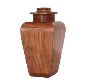 Urne funéraire géométrique en bois massif avec finition brun riche, récipient contemporain pour cendres commémoratives - Product Image 1