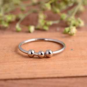 SHYAM JEWELRS Adjustable 925 Sterling Silver Luxury Anxiety <b>Ring</b> 3 Rotating Beads Handmade Fidget <b>Spinner</b> <b>Ring</b> Stress Relief - Product Image 5