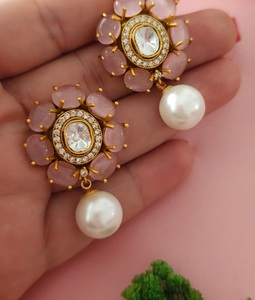 Stylish Gold Plated Premium Quality Zircon Kundan Drop <b>Earrings</b> for Women's Trendy Evening Party Wear - Product Image 2