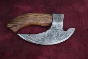 Handmade 3 1/2 in High Carbon Steel Viking Pizza Cutter Tomahawk <b>Wood</b> Handle Kitchen Knife 5 Piece Set 3-Year Warranty - Product Image 2