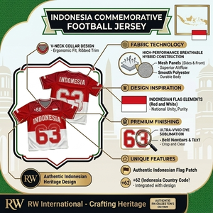 Indonesia Soccer Jersey Unisex Red <b>White</b> V-Neck Short Sleeve Moisture-Wicking Sublimated Mesh Breathable 100% Summer Adult - Product Image 3