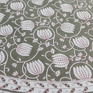 Indian Artisan Hand Block Floral Print Cotton 4 Seater Round <b>Dining</b> <b>Table</b> <b>Cover</b> Durable Washable Sustainable Floral Design - Product Image 4