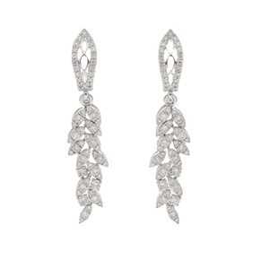 Real Diamond Accent Sterling Silver 14K <b>Gold</b> Over Leaf Shaped <b>Dangle</b> Drop <b>Earrings</b> Fashion for Women - Product Image 1