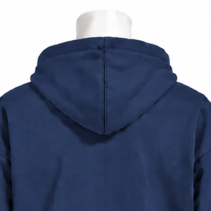 <b>Navy</b> Blue Embroidered Border Hoodie Oversized Pullover Sweatshirt Geometric Hem Cuffs Kangaroo Pocket Casual Streetwear <b>Top</b> - Product Image 4