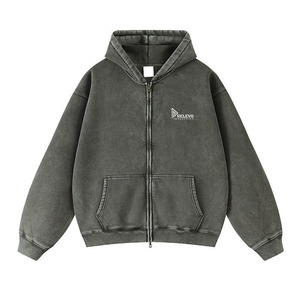 เสื้อฮู้ดดี้ผู้ชาย 430 กรัม ผ้าฟลีซ ทรงปกติ ซิปหน้า ล้างสีแบบแอซิด พิมพ์ลายดิจิทัล ผ้าฝ้าย 100% สไตล์สตรีทแวร์สำหรับฤดูใบไม้ผลิ เป็นมิตรต่อสิ่งแวดล้อม ราคาประหยัด - Product Image 4