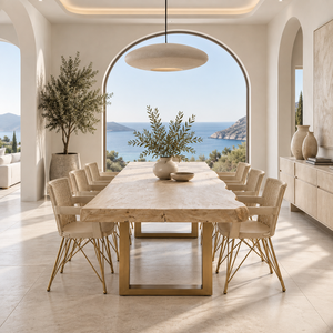 Mesa de Comedor Moderna de Madera con Borde Natural y Patas de Metal, Forma Rectangular para Muebles de Hogar, Diseño Estable para 6 Personas - Product Image 1