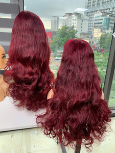Vente en gros Raw Virgin SDD Perruque longue ondulée vietnamienne avec fermeture en dentelle rouge noir brun couleur - Product Image 5