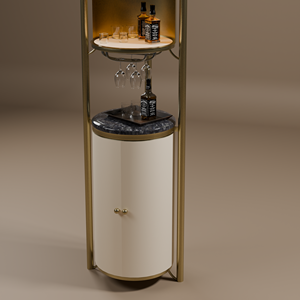 Pillar Luxury <b>Bar</b> Cabinet <b>Table</b> – 2-Section Spinning Design with Solid Wood & Wine Storage - Product Image 2