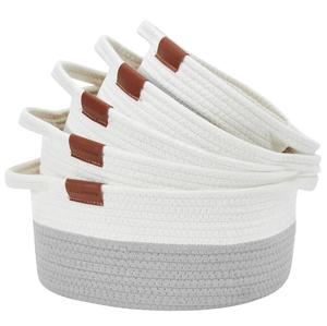 Panier de rangement en corde de coton tressée fait main, panier à linge décoratif bicolore, bac pliable pour jouets, serviettes et vêtements - Product Image 2