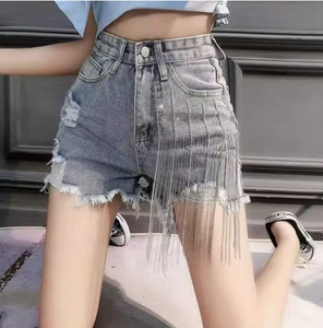 Shorts de Mezclilla de Cintura Alta con Diseño Asimétrico Desgastado, Transpirables, Casuales de Verano para Mujer, Estilo Desgastado Azul Claro - Product Image 2