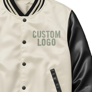 Veste bomber unisexe personnalisée avec broderie, manches en cuir de vache, streetwear d'hiver, veste de baseball - Product Image 3