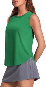 Camiseta sin Mangas para Mujer, Cuello Redondo, Color Sólido, Tejido Transpirable, Estilo Deportivo, Verde Azulado, ODM OEM - Product Image 6