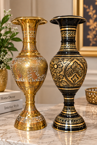 Handcrafted Brass and Black Metal <b>Decorative</b> <b>Vase</b> Floral Engraved Flower Holder Luxury Home Decor Table Centerpiece - Product Image 6
