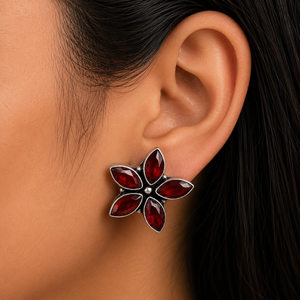 Wholesale Oxidized Silver Flower Shape Quartz Multi <b>Stud</b> <b>Earrings</b> Wholesale Bulk | Indian Ethnic Boho Factory Manufacturer - Product Image 2