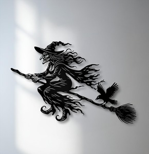 Arte Metálico de Pared con Diseño de Bruja, Decoración Colgante Elegante para Halloween, Adecuada para la Entrada del Hogar y Decoración de Paredes, de la India - Product Image 1