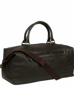 Sac de voyage de luxe en cuir véritable marron foncé pour homme, avec bandoulière bicolore, grand sac de week-end, sac de sport, sac de nuit, bagage en polyester - Product Image 1