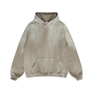 เสื้อฮู้ดดี้โอเวอร์ไซส์ผู้ชาย สีพื้น ผ้าฝ้ายเฟรนช์เทอร์รี่ สวมใส่สบายๆ สำหรับฤดูใบไม้ร่วง มีกระเป๋าหน้า ดีไซน์ถัก - Product Image 1